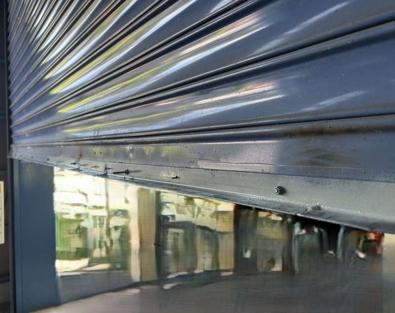 倉庫　電動シャッター　座板補修作業